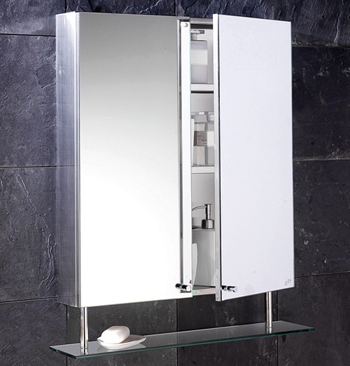 Dakota stainless steel mirror bathroom cabinet. 600mm. additional image