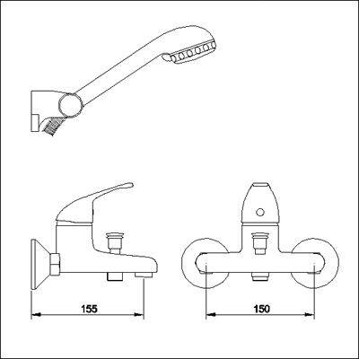 Wall mounted bath shower mixer with shower handset and hose. additional image