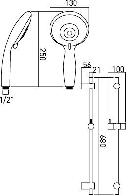 Slide Rail Kit With 5 Function Shower Handset (Low Pressure). additional image