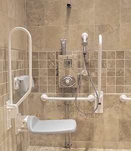 Doc M Armitage Shanks Thermostatic Shower With White Grab Rails.