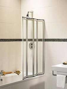 Image Coral silver folding bath screen with 4 folds.