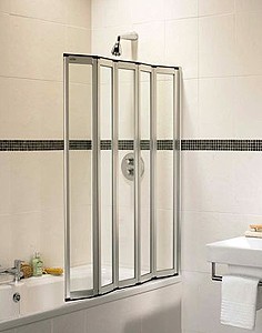 Image Coral silver folding bath screen with 5 folds.