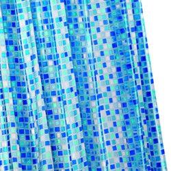Croydex PVC Shower Curtain & Rings (Blue Mosaic, 1800mm).