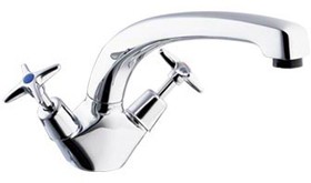 Deva Cross Handle Dual Flow Kitchen Mixer Tap With Swivel Spout (Chrome).