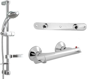 Deva Vision Modern Thermostatic Bar Shower Kit And Wall Plate (Chrome).