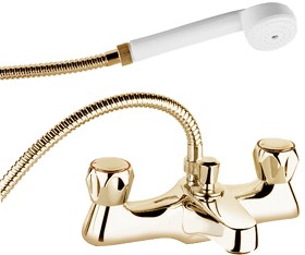 Deva Profile Bath Shower Mixer Tap With Shower Kit And Wall Bracket (Gold).