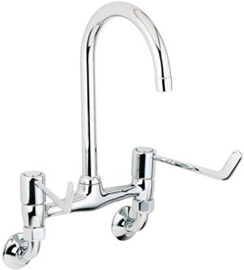 Deva Lever Action Lever Bridge Sink Tap, 6" Long Handles, Wall Mounted.