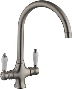 Hydra Evie Kitchen Tap With Twin Lever Controls (Brushed Steel).
