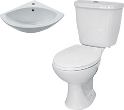 Hydra 3 Piece Bathroom Suite With Toilet & Corner Basin.