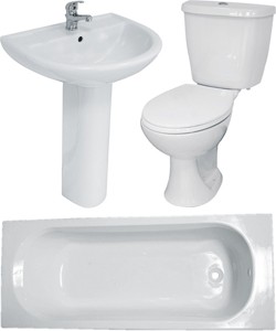 Hydra Bathroom Suite With Toilet, Basin, Pedestal & Bath (No Tap Hole Bath).