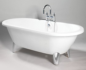 Hydra Mayfair 1760 Modern roll top (flat top) bath with chrome feet.