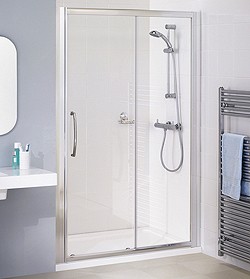 Lakes Classic 1400mm Semi-Frameless Slider Shower Door (Silver).