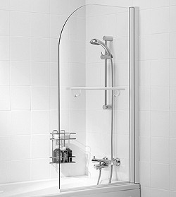 Lakes Classic 800x1400 Curved Bath Screen With Towel Rail (White).
