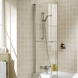 Lakes Classic 800x1500 Square Bath Screen With Towel Rail (Silver).