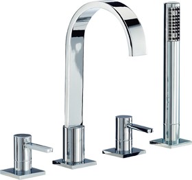 Mayfair Wave 4 Tap Hole Bath Shower Mixer Tap With Shower Kit (Chrome).