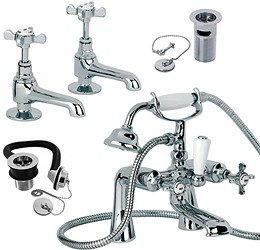 Mayfair Westminster Basin & Bath Shower Mixer Tap Pack With Wastes.