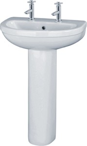 Crown Ceramics Ivo 550mm Basin & Pedestal (2 Tap Holes).