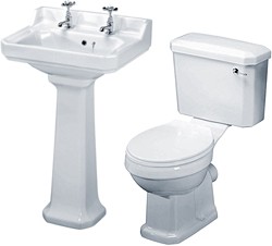 Crown Ceramics Carlton 4 Piece Bathroom Suite, 560mm Basin (2 Tap Holes).