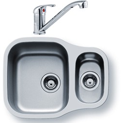 Pyramis Dione 1.5 Bowl Undermount Kitchen Sink, Waste & Tap. 590x460mm.