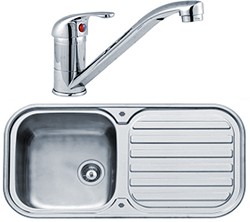 Pyramis Kitchen Sink, Tap & Waste. 960x480mm (Reversible, Deep Bowl).