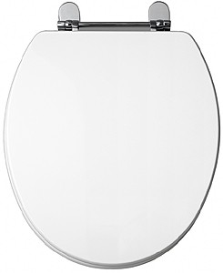 daVinci White gloss modern toilet seat with chrome hinges.