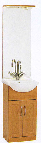 daVinci 450mm Beech Vanity Unit with ceramic basin, mirror and lights.