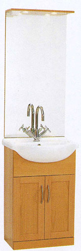 daVinci 550mm Beech Vanity Unit with ceramic basin, mirror and lights.