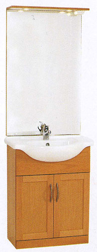 daVinci 650mm Beech Vanity Unit with ceramic basin, mirror and lights.