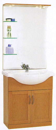 daVinci 750mm Beech Vanity Unit with basin, mirror, lights and shelves.
