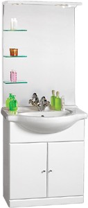 daVinci 750mm Contour Vanity Unit with ceramic basin, mirror and shelves.