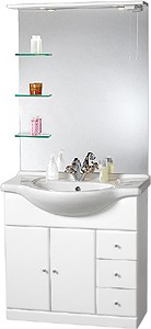 daVinci 850mm Contour Vanity Unit with ceramic basin, mirror and shelves.