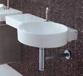 Flame 1 Tap Hole Long Round Wall Hung Basin. 875 x 495mm.