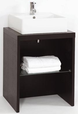 daVinci Parisi midi wenge stand and freestanding basin, with shelf.