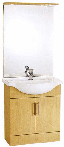 daVinci 750mm Birch Vanity Unit with ceramic basin, mirror and lights.