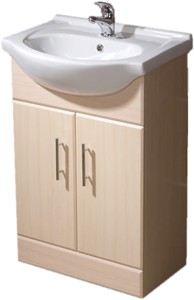 Roma Furniture 550mm Beech Vanity Unit, Ceramic Basin, Fully Assembled.