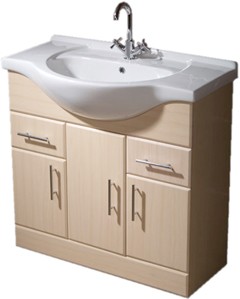 Roma Furniture 850mm Beech Vanity Unit, Ceramic Basin, Fully Assembled.