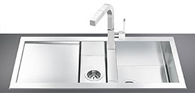 Smeg Sinks 1.5 Bowl Low Profile Stainless Steel Sink, Left Hand Drainer.