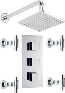 Hudson Reed Kubix Triple Concealed Thermostatic Shower Valve, Head & Jets.