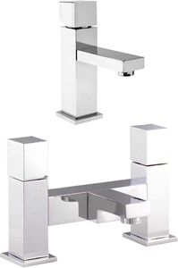 Hudson Reed Kubix Basin Mixer & Bath Filler Tap Set (Chrome).