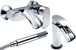 Hudson Reed Reign Basin & Wall Mounted Bath Shower Mixer Tap Set.