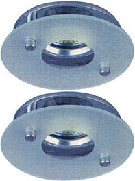 Lights 2 x Low voltage chrome & glass downlight with lamps & transformers.
