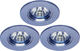 Lights 3 x Mains 240V polished chrome halogen downlighter with lamp.