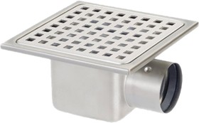 Waterworld Stainless Steel Gully With Side Outlet. Low Profile.150x150x60mm