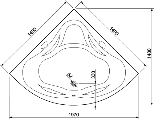 Corner Whirlpool Bath. 14 Jets. 1400x1400mm. additional image