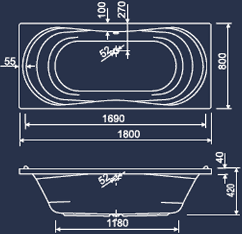 Double Ended Whirlpool Bath. 14 Jets. 1800x800mm. additional image