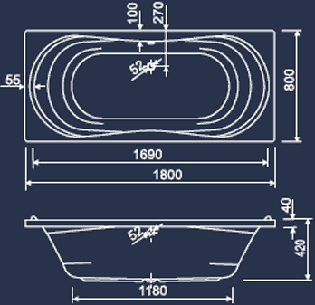 Double Ended Turbo Whirlpool Bath. 14 Jets. 1800x800mm. additional image