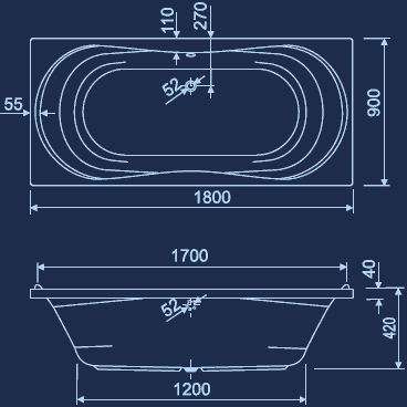 Double Ended Bath.  1800x900mm. additional image