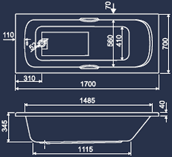 Aquamaxx Bath With Handles.  1700x700mm. additional image