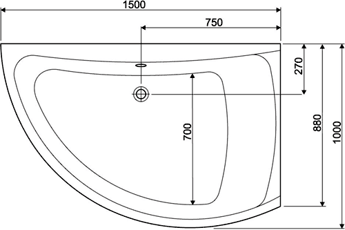 Corner Whirlpool Bath. 14 Jets. Right Handed. 1500x1000mm. additional image