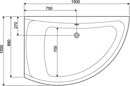 Corner Whirlpool Bath, 8 Jets. Left Handed. 1500x1000mm. additional image